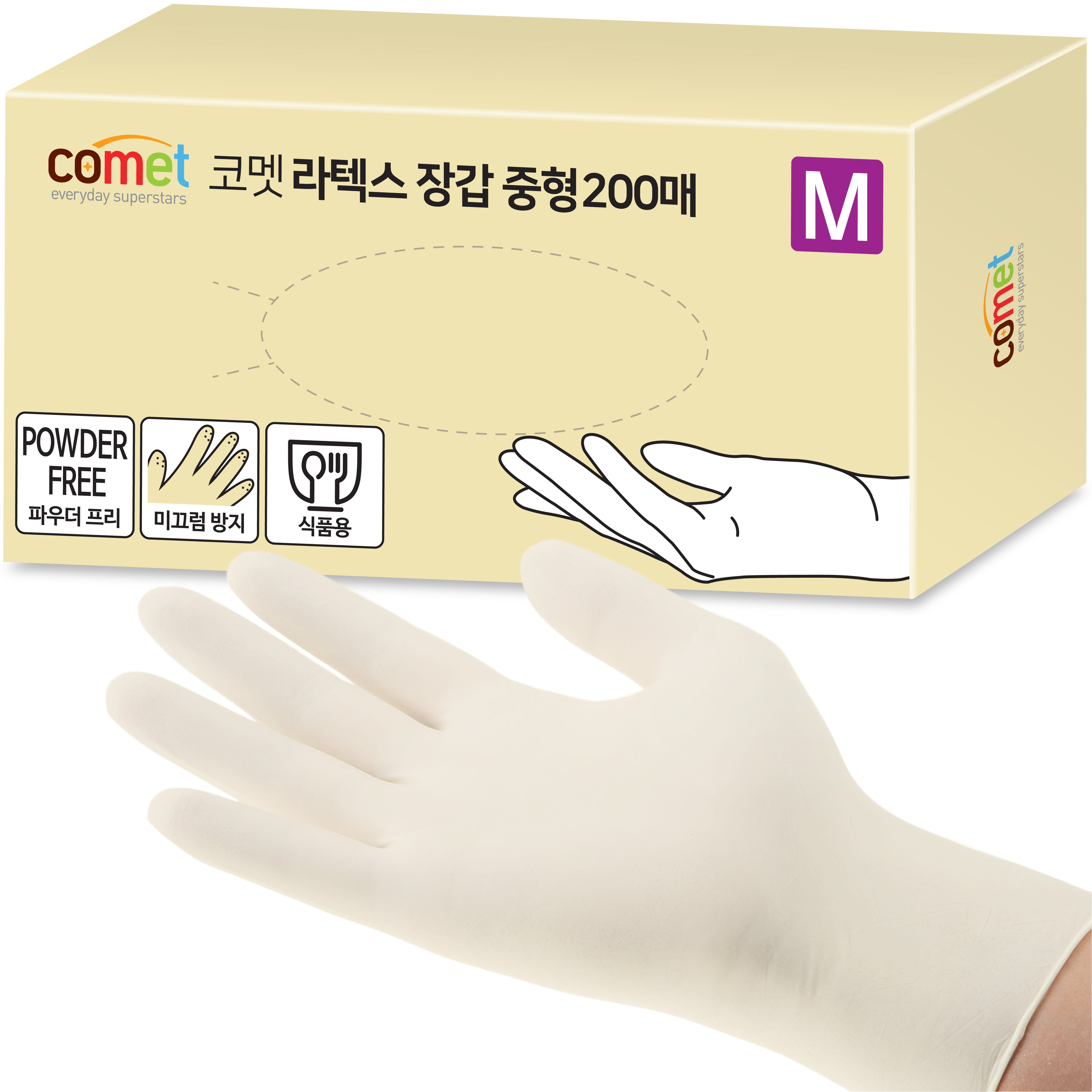 코멧 라텍스 장갑 중형 M, 200개, 1개
