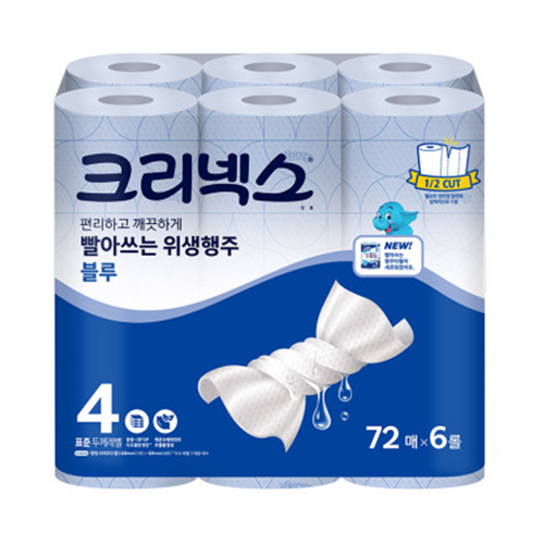 항균 프레쉬블루 행주타올 72매6롤x2팩/휴지, 72매, 12개
